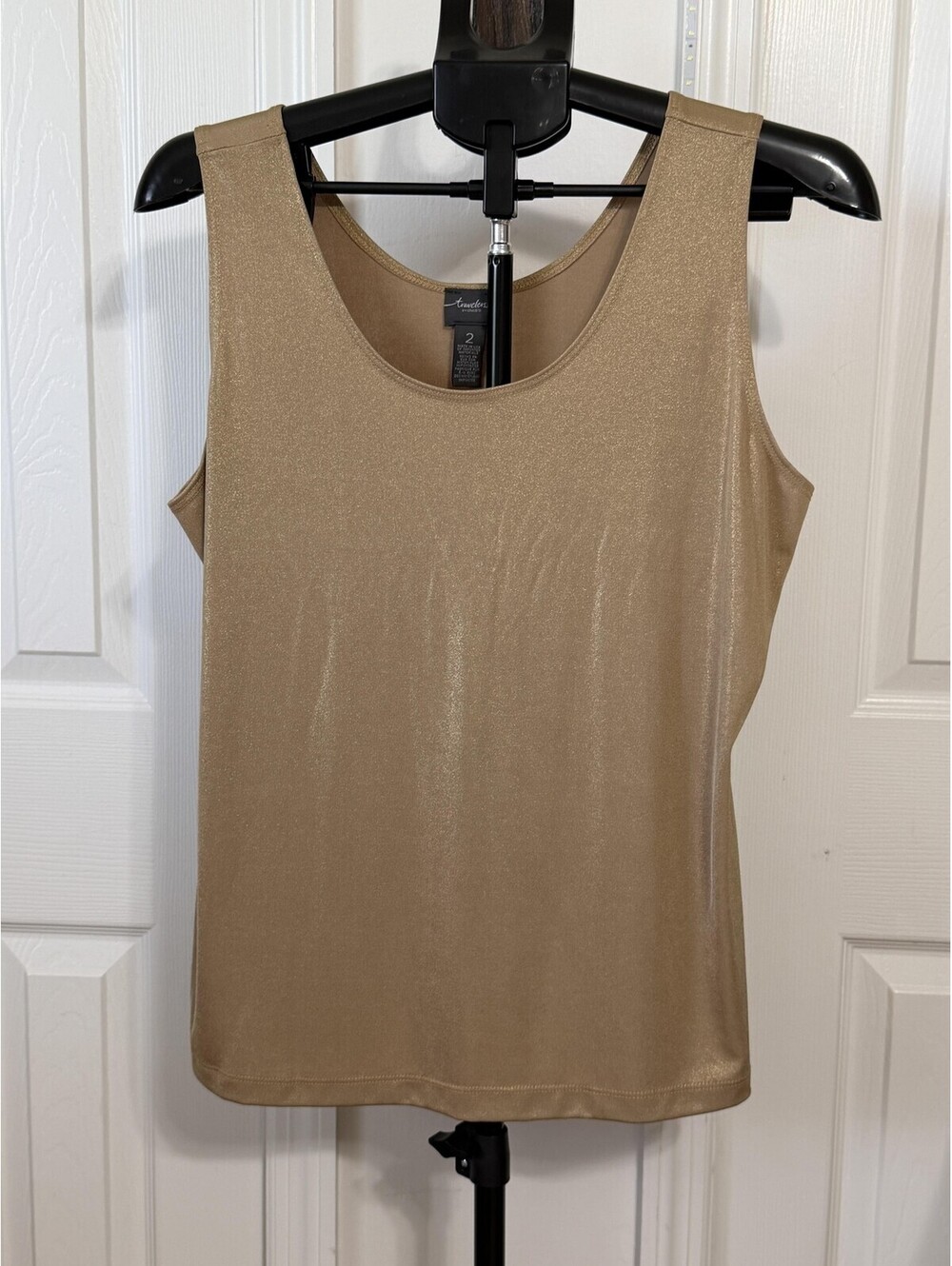 Chico's Travelers Gold Metallic Shimmer Tank Top Womens 2 Scoop Neck Sleeveless